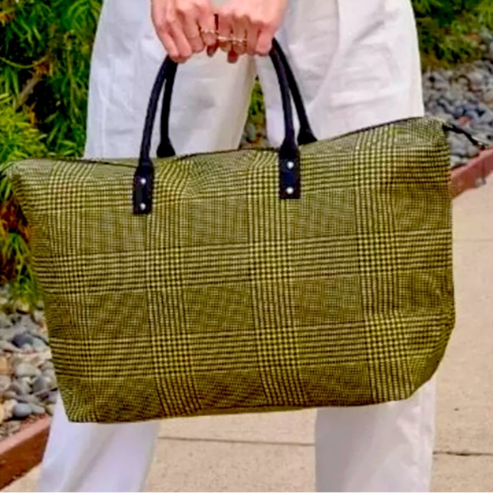 Lulu Dharma Women's Black and Yellow Plaid Frasier Weekender Travel Tote Bag NWT